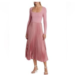 Elie Tahari Fara Mixed Media Pleated Midi Dress